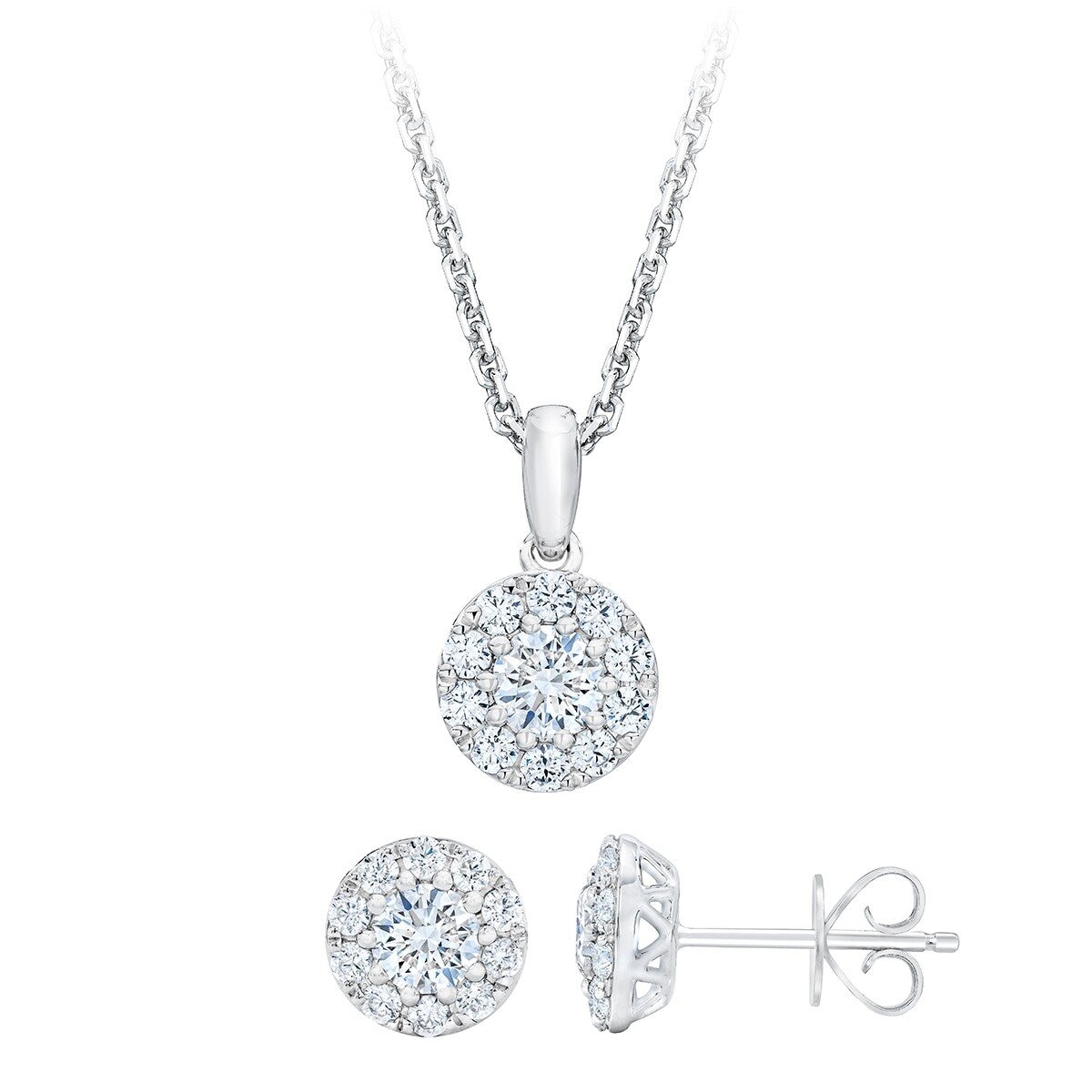 1克拉 14K白K金 圓形鑽石項鍊耳環組 VS2/I 1克拉 14K白K金 圓形鑽石項鍊耳環組 VS2/I