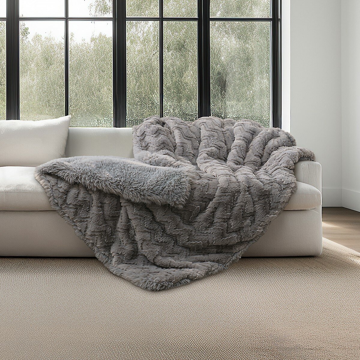 Mon Chateau 仿毛皮保暖毯 152公分 X 177公分 灰