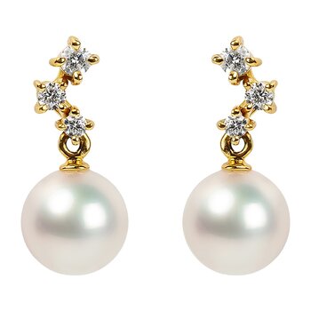Tokyo Pearl 18K黃K金 6.5公釐 - 7.0公釐 Akoya 珍珠鑽石耳環