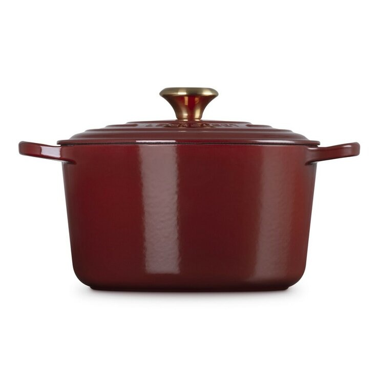Le Creuset 雙耳圓形鑄鐵深圓鍋 含鋼頭鍋蓋 24公分 醇酒紅