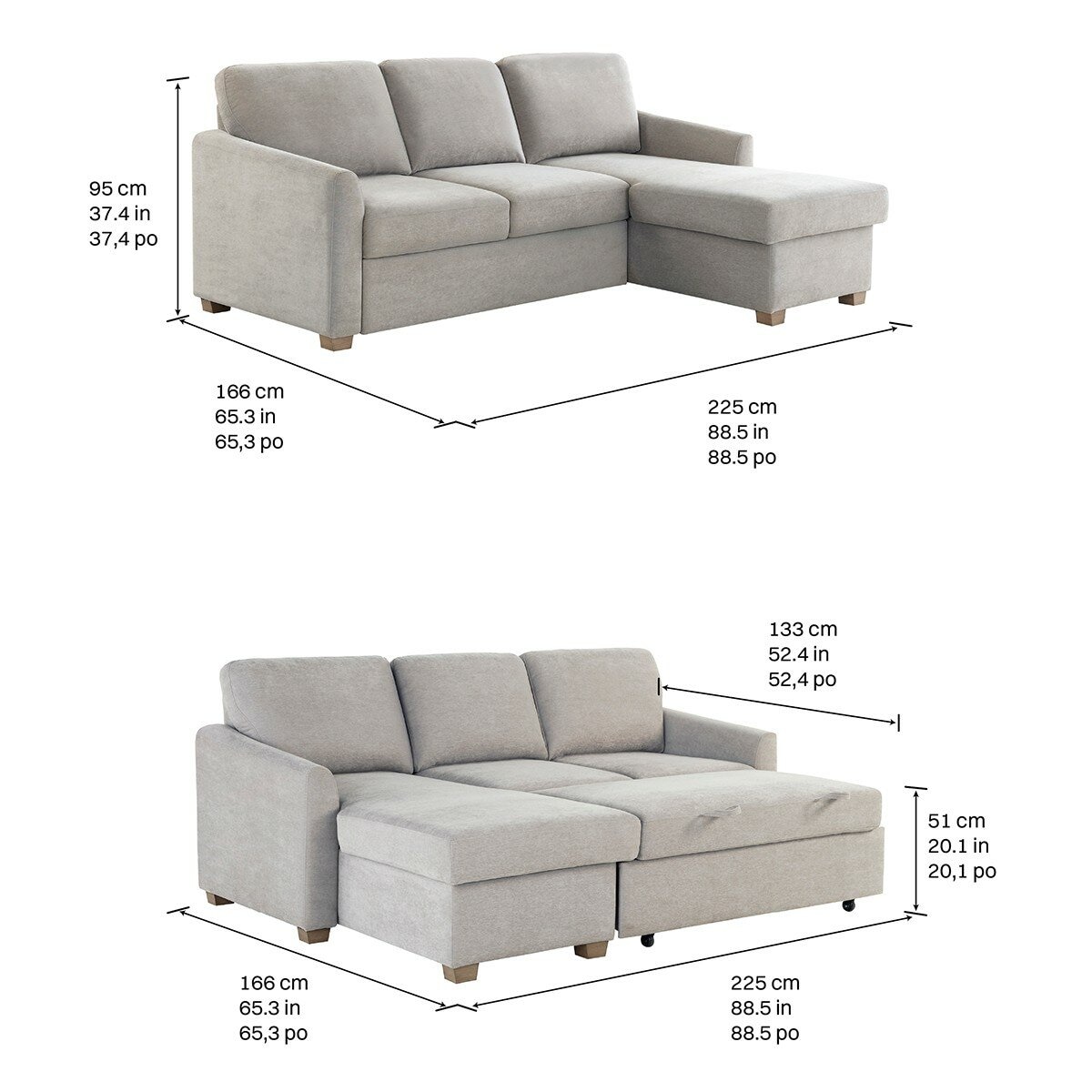 Coddle 布面多功能L型沙發床