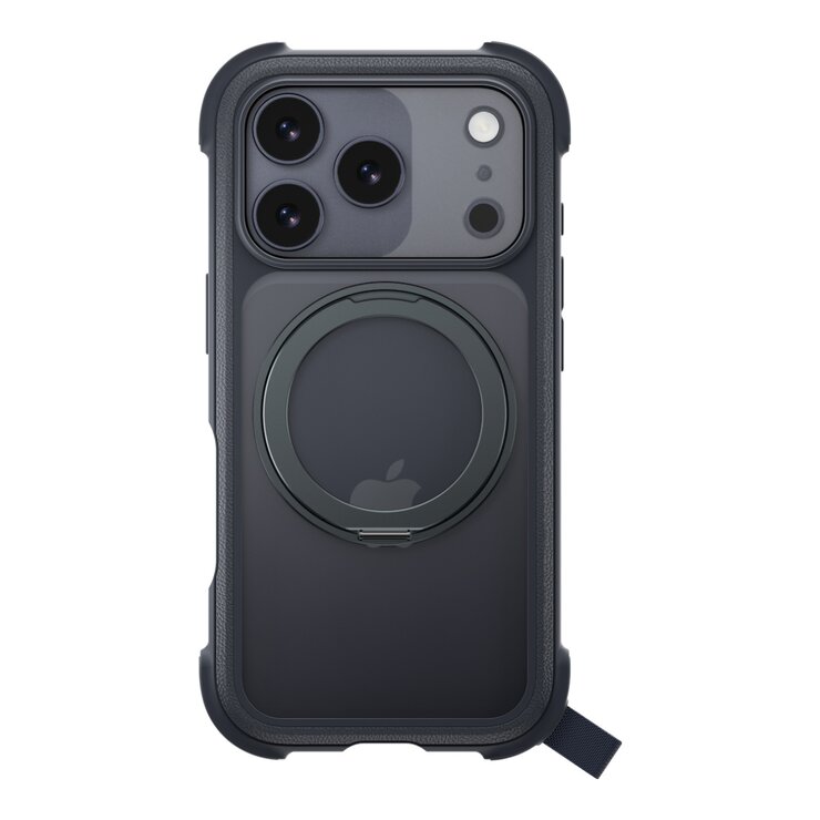 MAGEASY Odyssey Stand M 超軍規防摔磁吸支架手機殼 iPhone 17 Pro(皮革午夜) + 鏡頭保護貼Lenz(炫彩) + Vetro 9H 鋼化玻璃保護膜