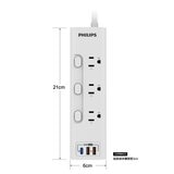 飛利浦 3開3插 2USB + TypeC PD30W 延長線 1.8米 2入組