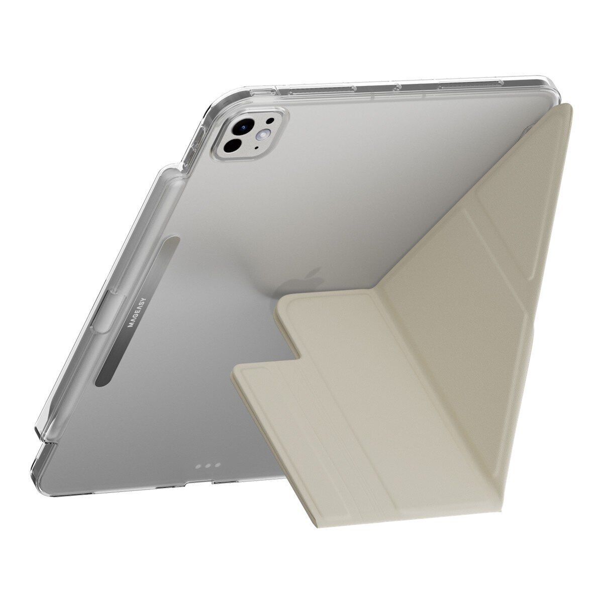 MAGEASY Facet 全方位支架透明背蓋保護套 (筆槽款) 適用於 2024 iPad Pro 11吋 星光白