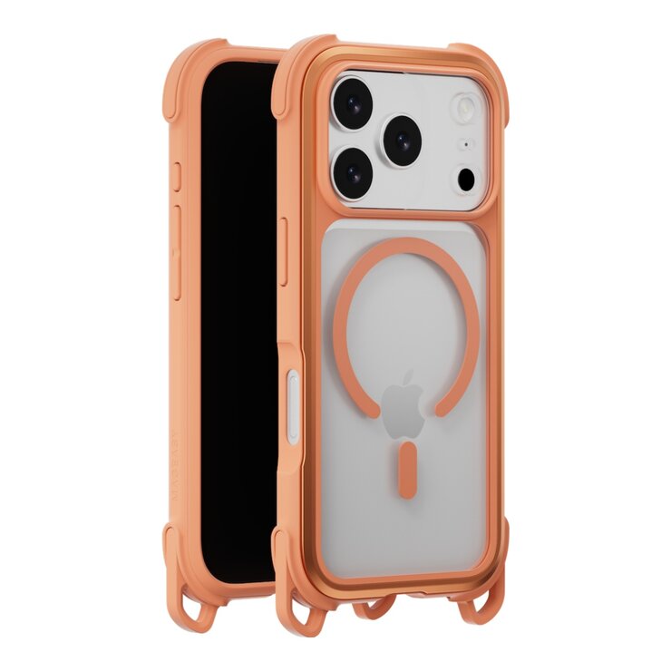 MAGEASY Odyssey Strap M 超軍規防摔掛繩手機殼 iPhone 17 Pro(珊瑚/魅力橘) + 鏡頭保護貼Lenz 鈦合金(午夜鈦) + Vetro 9H 鋼化玻璃保護膜