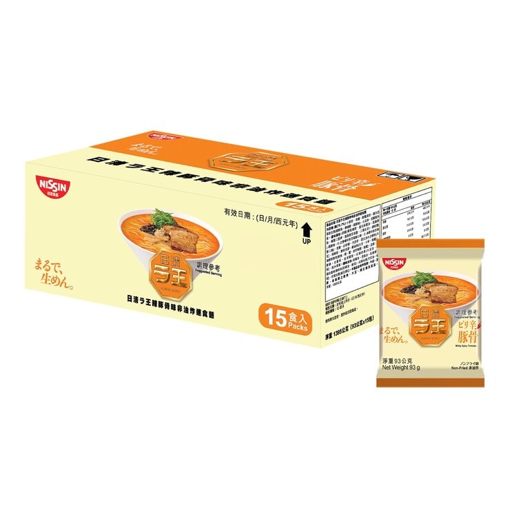 日清 拉王辣味豚骨味非油炸速食麵 93 公克 X 15包