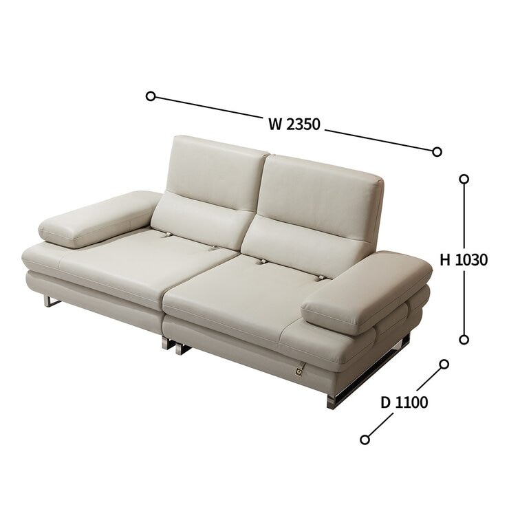 Duaning 全牛皮雙人座沙發 灰