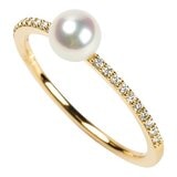 Tokyo Pearl 18K黃K金 5.0公釐 - 5.5公釐 Akoya 珍珠鑽石戒指