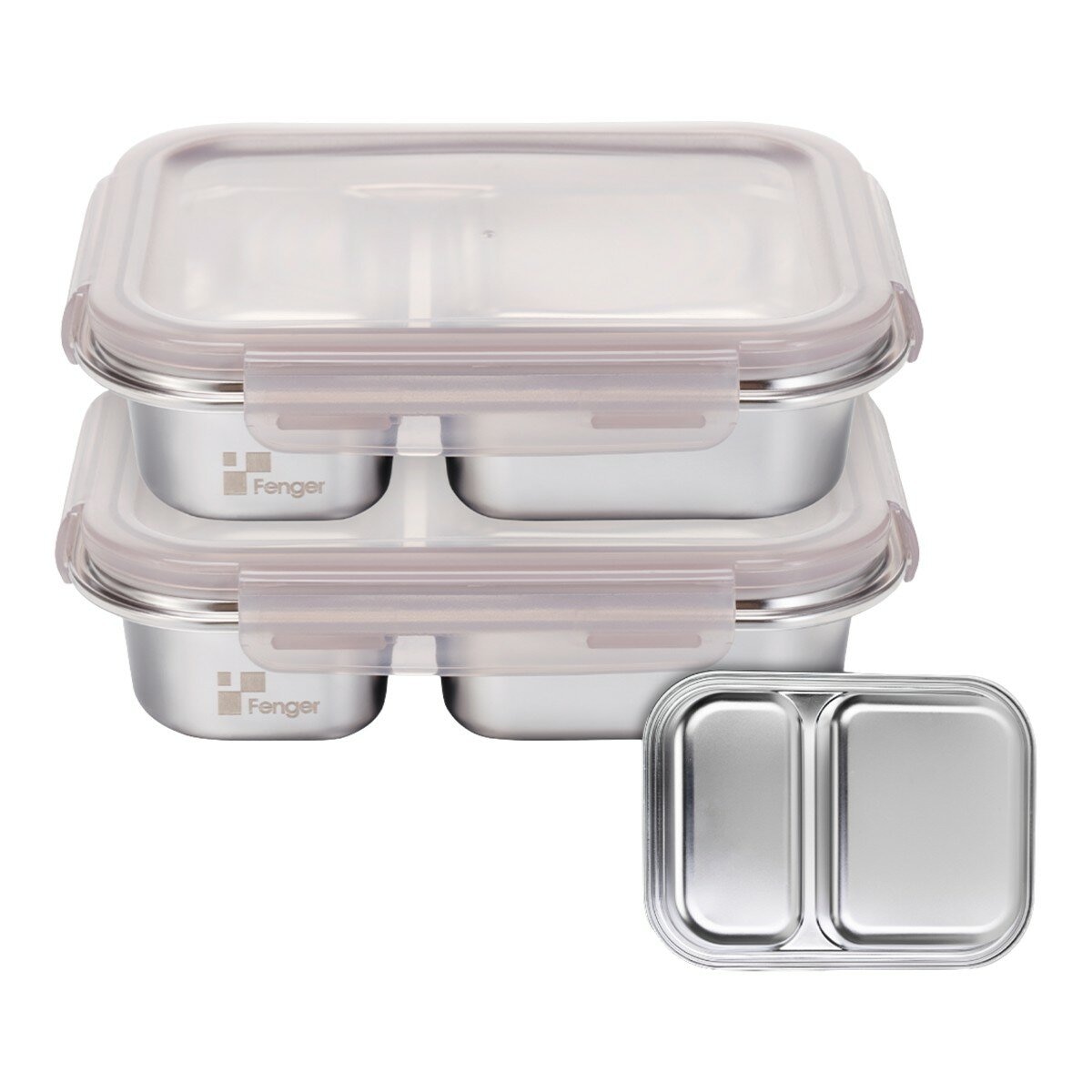 Fenger 可微波304不鏽鋼分隔保鮮盒 含蓋4件組 二隔1000毫升