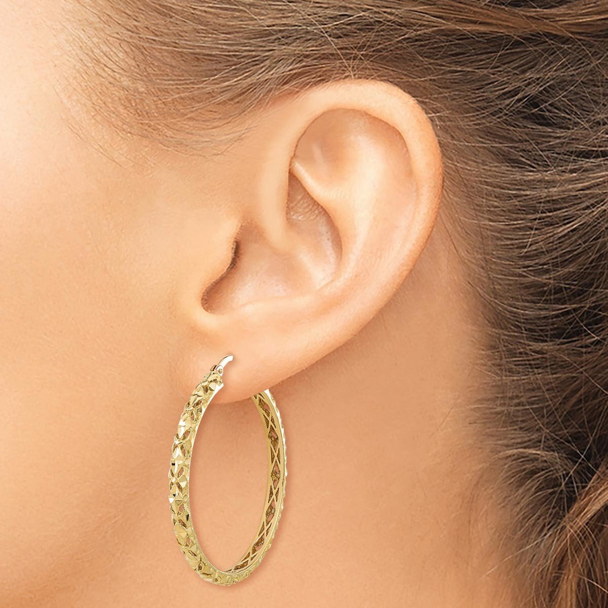 14K黃K金 鑽石切割圈型耳環