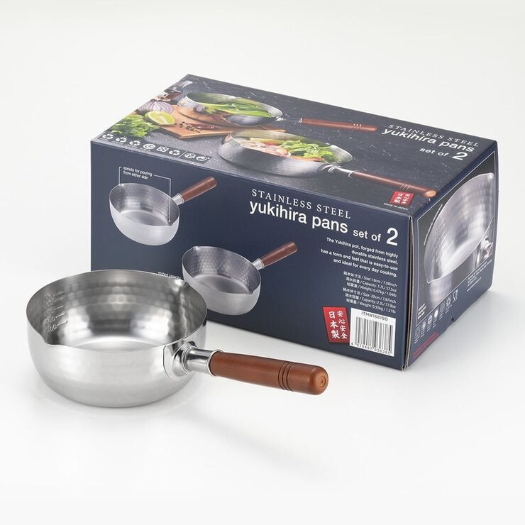 Yoshikawa 日本製不鏽鋼木把湯鍋兩件組 18公分/20公分