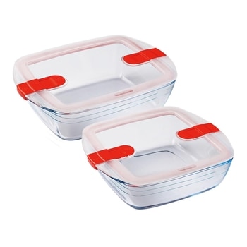 O Cuisine 耐熱玻璃保鮮盒含蓋四件組 長方形1.1L + 長方形2.5L