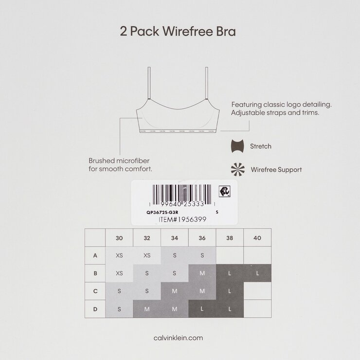 Calvin Klein 女無鋼圈內衣兩入組 黑+灰 S