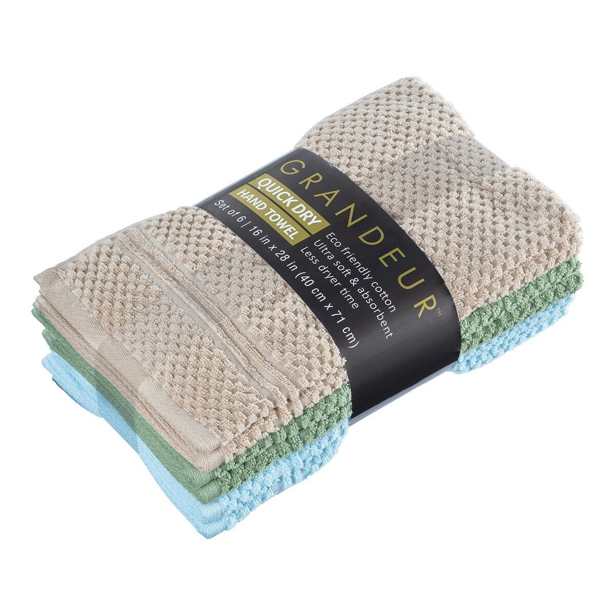 Grandeur 快乾毛巾 6入組 40公分 X 71公分 金/綠/淺藍