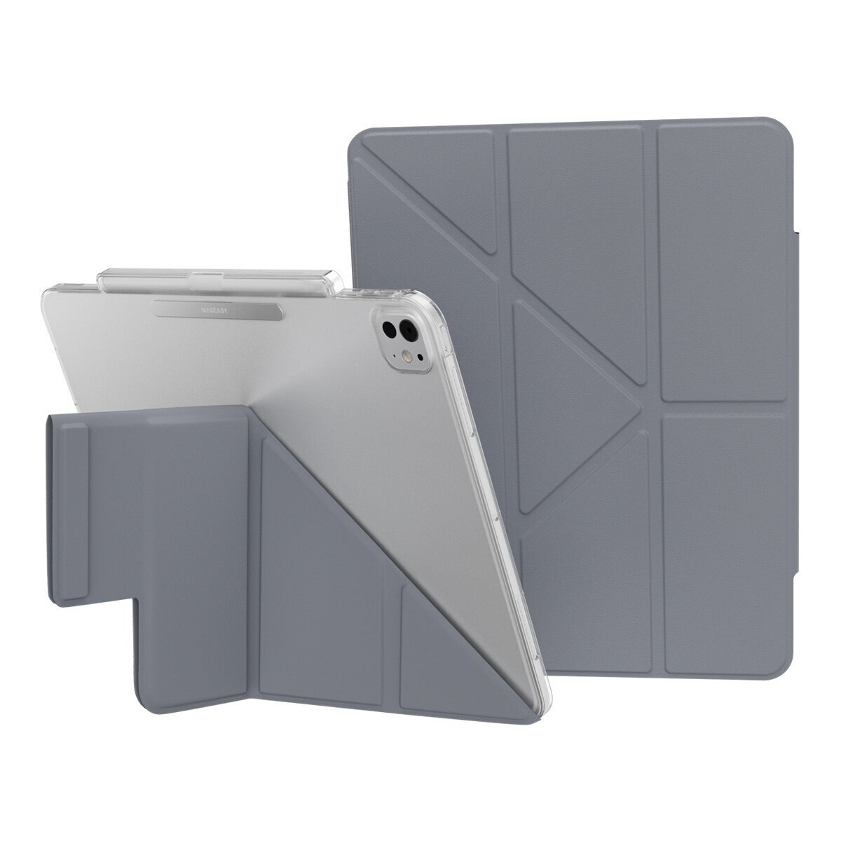 MAGEASY Facet 全方位支架透明背蓋保護套 (筆槽款) 適用於 2024 iPad Pro 13吋 阿拉斯加藍