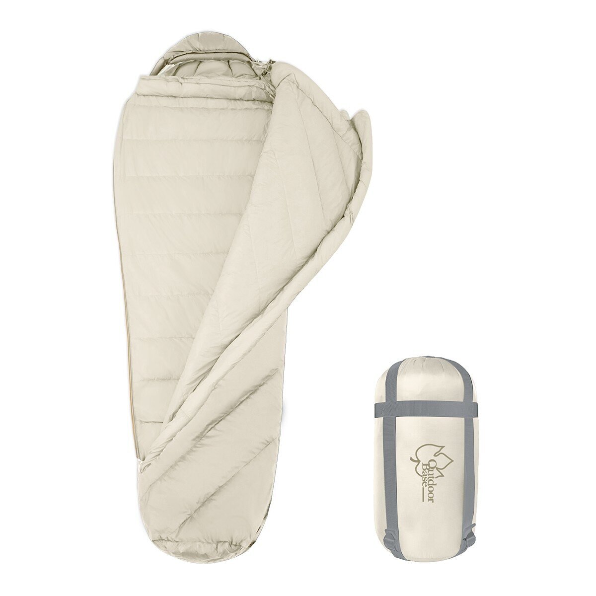 OutdoorBase 600FP 成人羽絨睡袋 卡其色 左拉鍊