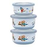 DINOTAENG 呆萌町 304不鏽鋼雙層隔熱碗 3件組 冬季