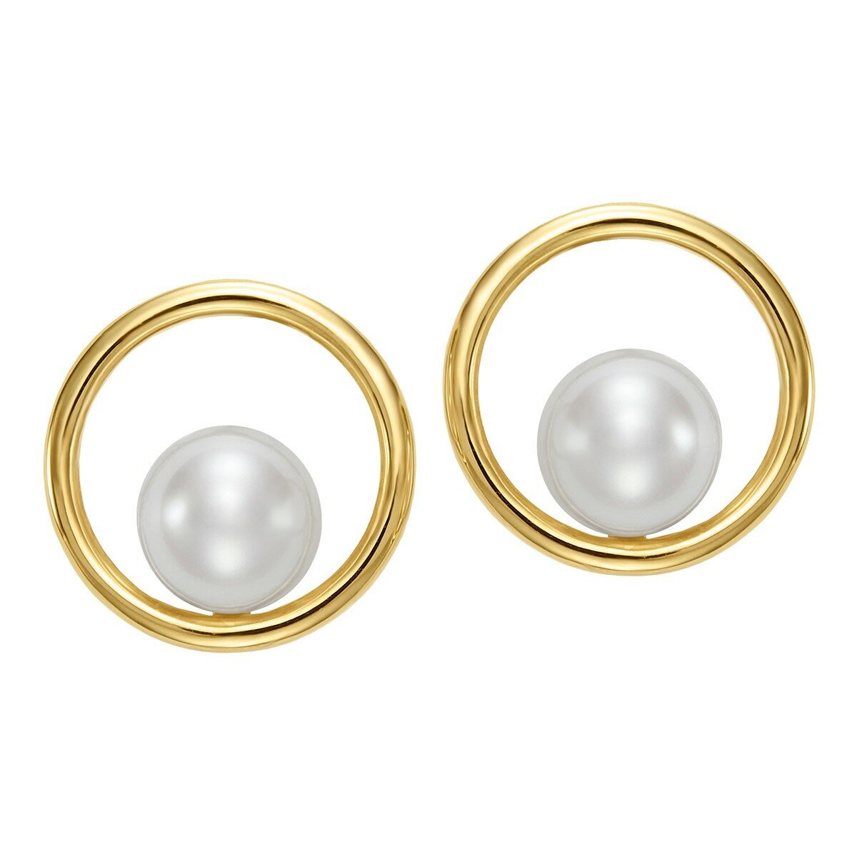 淡水珍珠耳環 14K黃K金 7公釐-7.5公釐