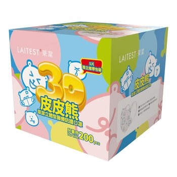 LAITEST萊潔 皮皮熊3D立體兒童醫療口罩 200入