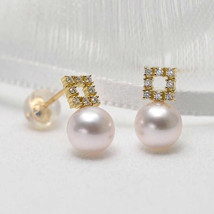 Tokyo Pearl 0.12克拉 18K黃K金 7.0公釐 - 7.5公釐 Akoya 珍珠耳環