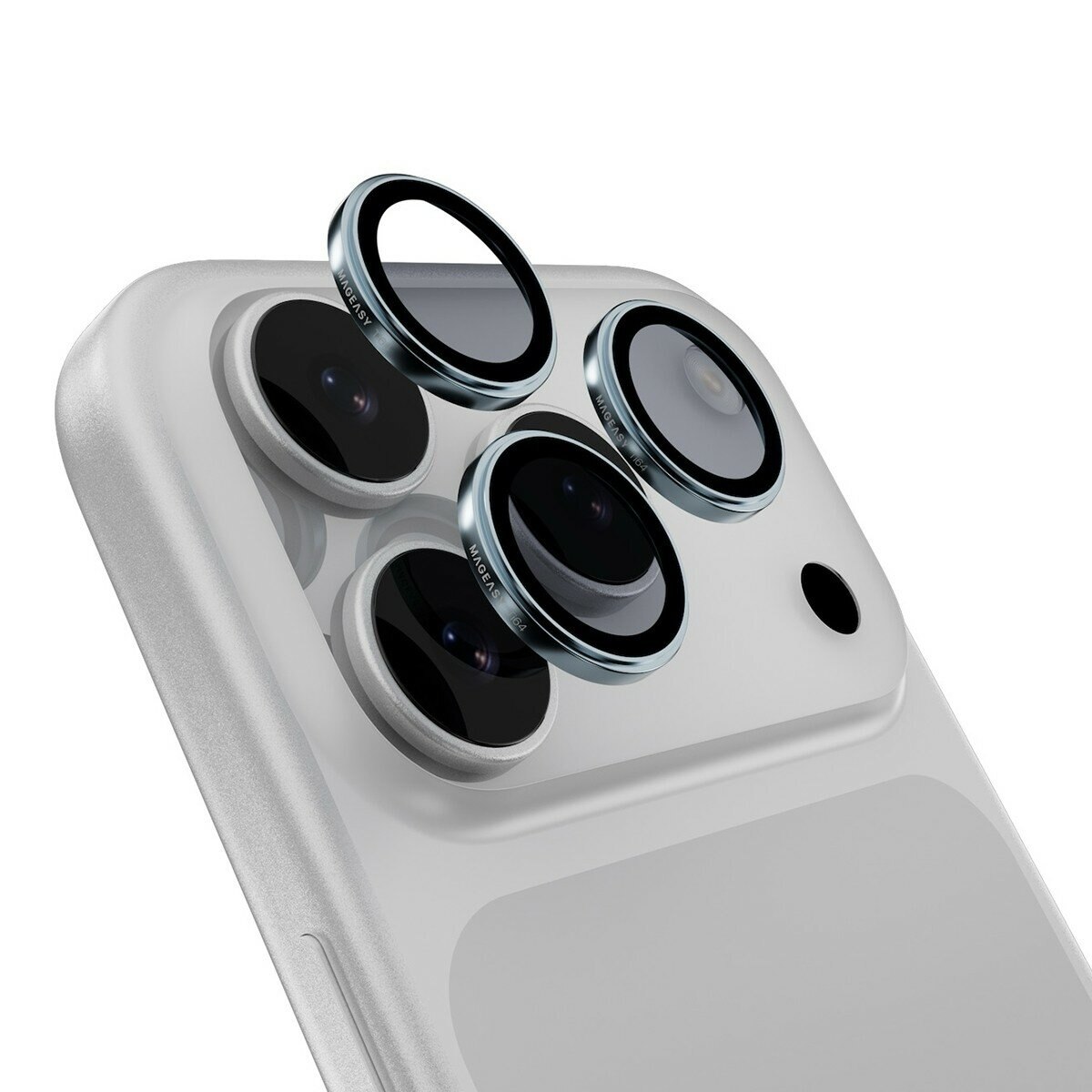 MAGEASY Bright M 不發黃軍規磁吸透明殼 iPhone 17 Pro(白磁圈) + 鏡頭保護貼Lenz鈦合金(迷霧鈦) + Vetro 9H 鋼化玻璃保護膜
