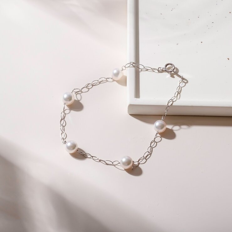 Tokyo Pearl 18K白K金 5.5公釐 - 6.0公釐 Akoya 珍珠手環