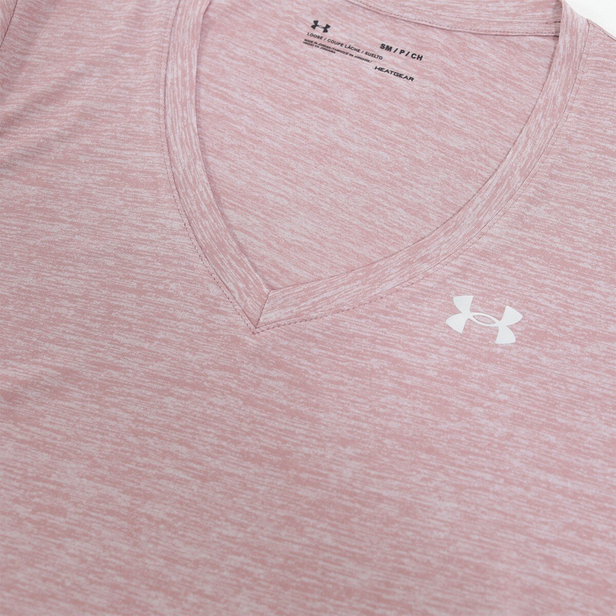 Under Armour 女V領短袖上衣 粉 L