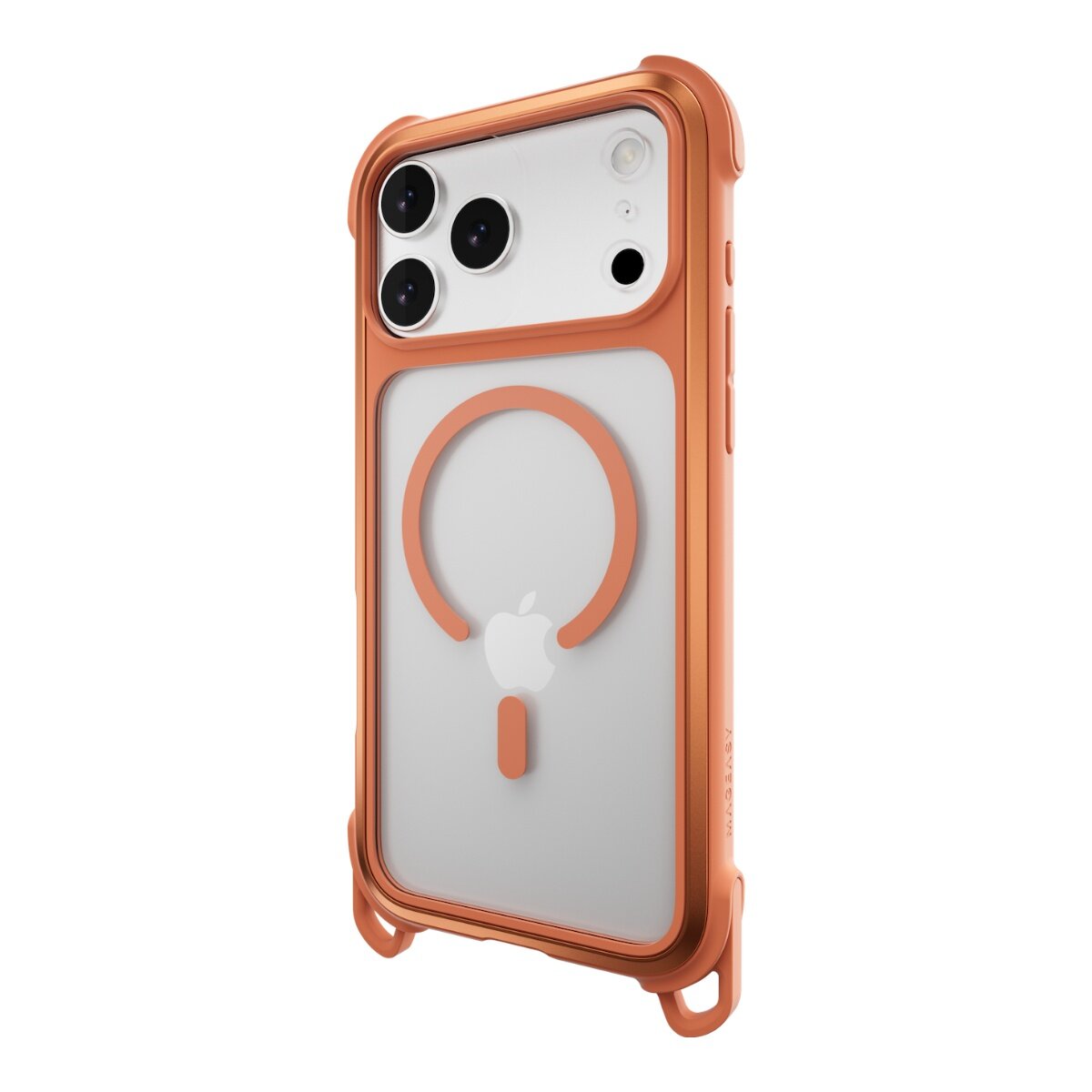 MAGEASY Odyssey Strap M 超軍規防摔掛繩手機殼 iPhone 17 Pro Max(珊瑚/魅力橘) + 鏡頭保護貼Lenz(午夜) + Vetro 9H 鋼化玻璃保護膜