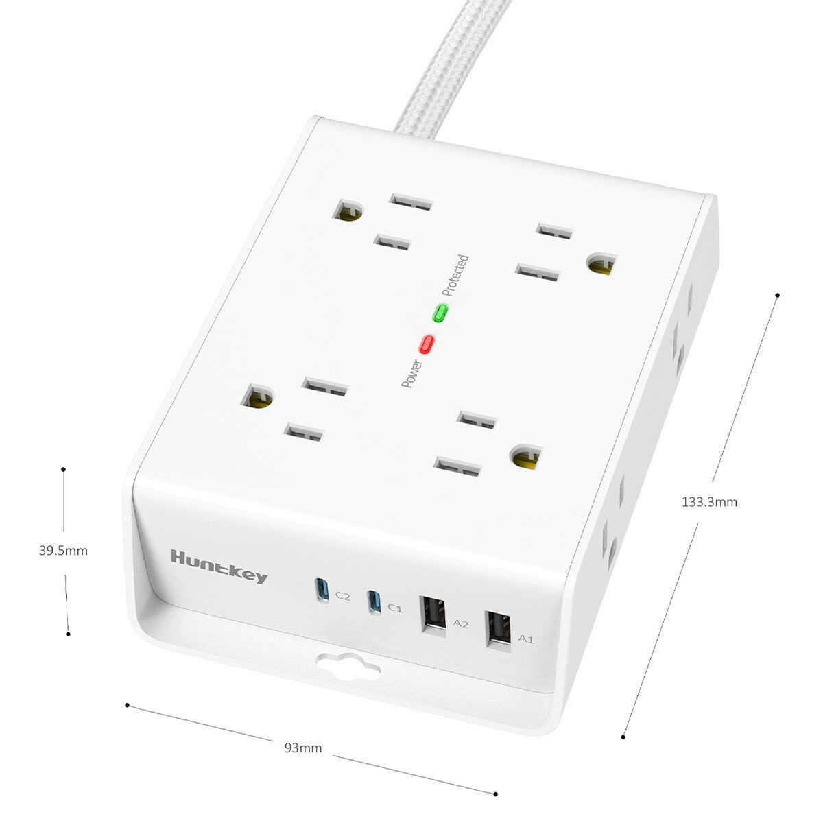 Huntkey 四面插孔延長線 含USB-A X 2 + USB-C X 2