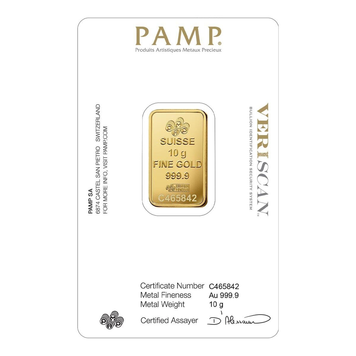 PAMP 財富女神黃金條塊 999.9純金 10公克