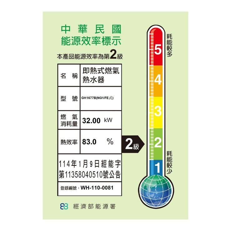 和成 16公升 數位恆溫熱水器 GH1677 天然氣式