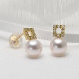 Tokyo Pearl 0.12克拉 18K黃K金 7.0公釐 - 7.5公釐 Akoya 珍珠耳環