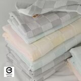Gemini 雙星毛巾彩色方格雙層紗布浴巾 2入組 66公分 X 137公分 藍 + 灰