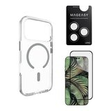 MAGEASY Bright M 不發黃軍規磁吸透明殼 iPhone 17 Pro(迷霧磁圈) + 鏡頭保護貼Lenz(迷霧) + Vetro 9H 鋼化玻璃保護膜