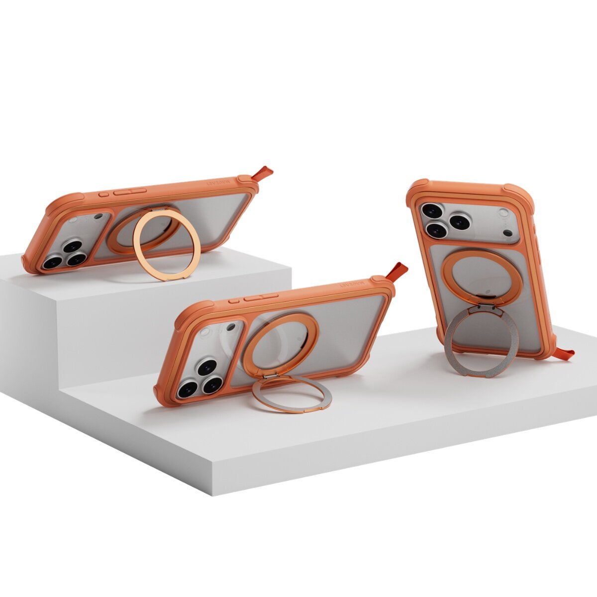 MAGEASY Odyssey Stand M 超軍規防摔磁吸支架手機殼 iPhone 17 Pro Max(珊瑚) + 鏡頭保護貼Lenz 鈦合金(鈦白) + Vetro 9H 鋼化玻璃保護膜