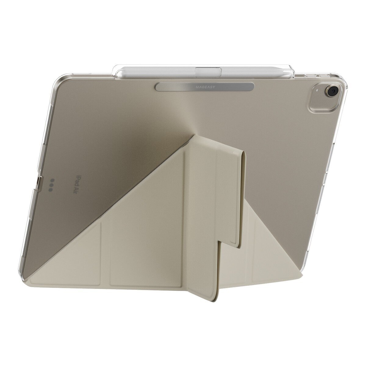 MAGEASY Facet 全方位支架透明背蓋保護套 (筆槽款) 適用於 2025 / M3 - 2024/ M2 iPad Air 13吋 & 2022 - 2020 iPad Pro 12.9吋 星光白