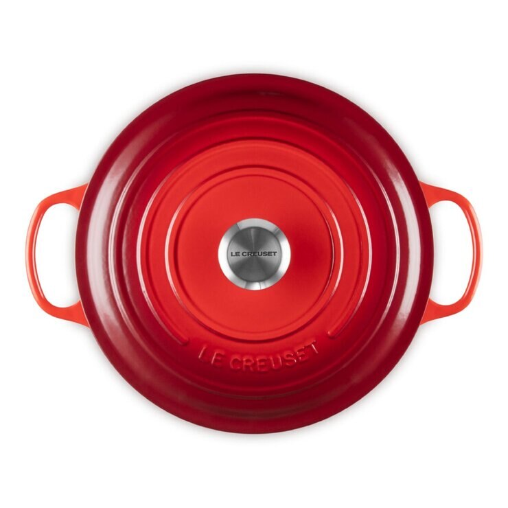Le Creuset 雙耳圓形鑄鐵鍋 含鋼頭鍋蓋 28公分 櫻桃紅
