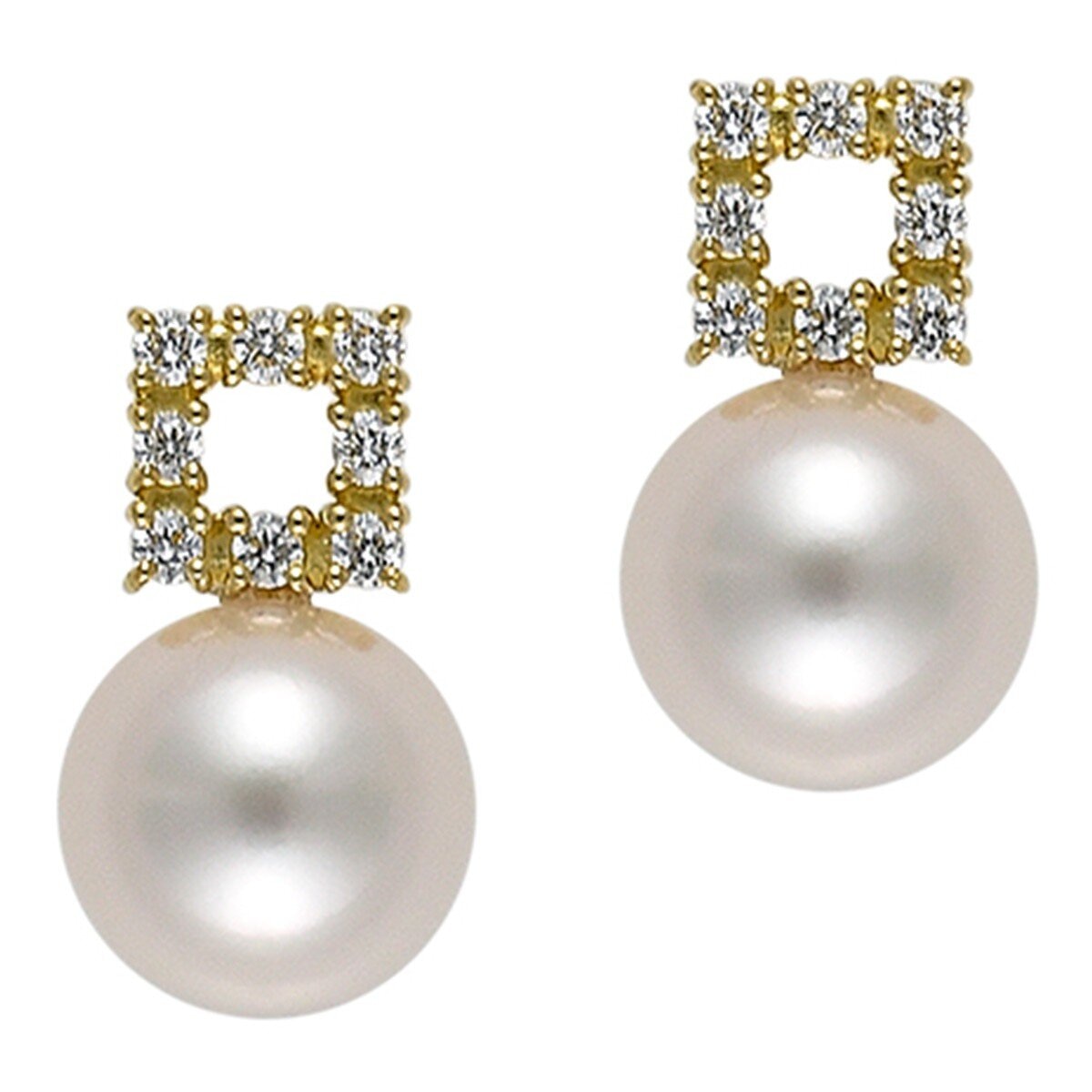 Tokyo Pearl 0.12克拉 18K黃K金 7.0公釐 - 7.5公釐 Akoya 珍珠耳環