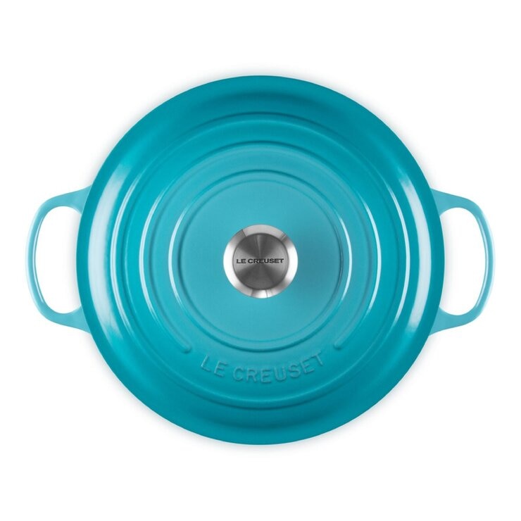 Le Creuset 雙耳圓形鑄鐵鍋 含鋼頭鍋蓋 28公分 加勒比海藍 Le Creuset 雙耳圓形鑄鐵鍋 含鋼頭鍋蓋 28公分 加勒比海藍
