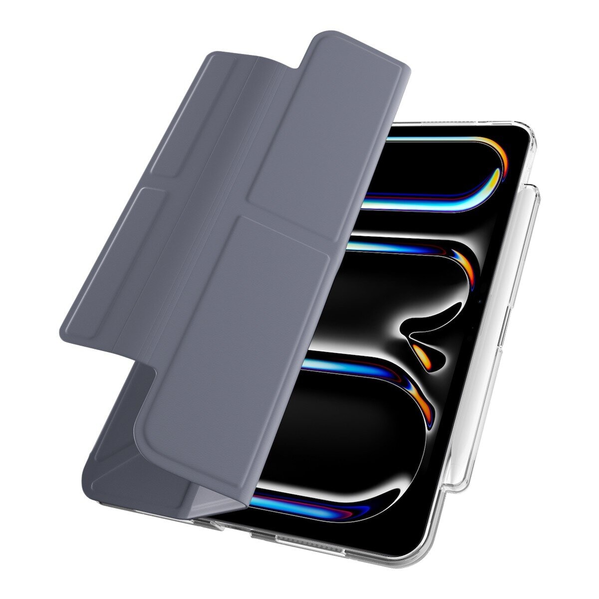 MAGEASY Facet 全方位支架透明背蓋保護套 (筆槽款) 適用於 2024 iPad Pro 11吋 阿拉斯加藍