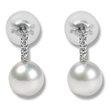 Tokyo Pearl 鉑金 6.5公釐 - 7.0公釐 Akoya 珍珠鑽石耳環