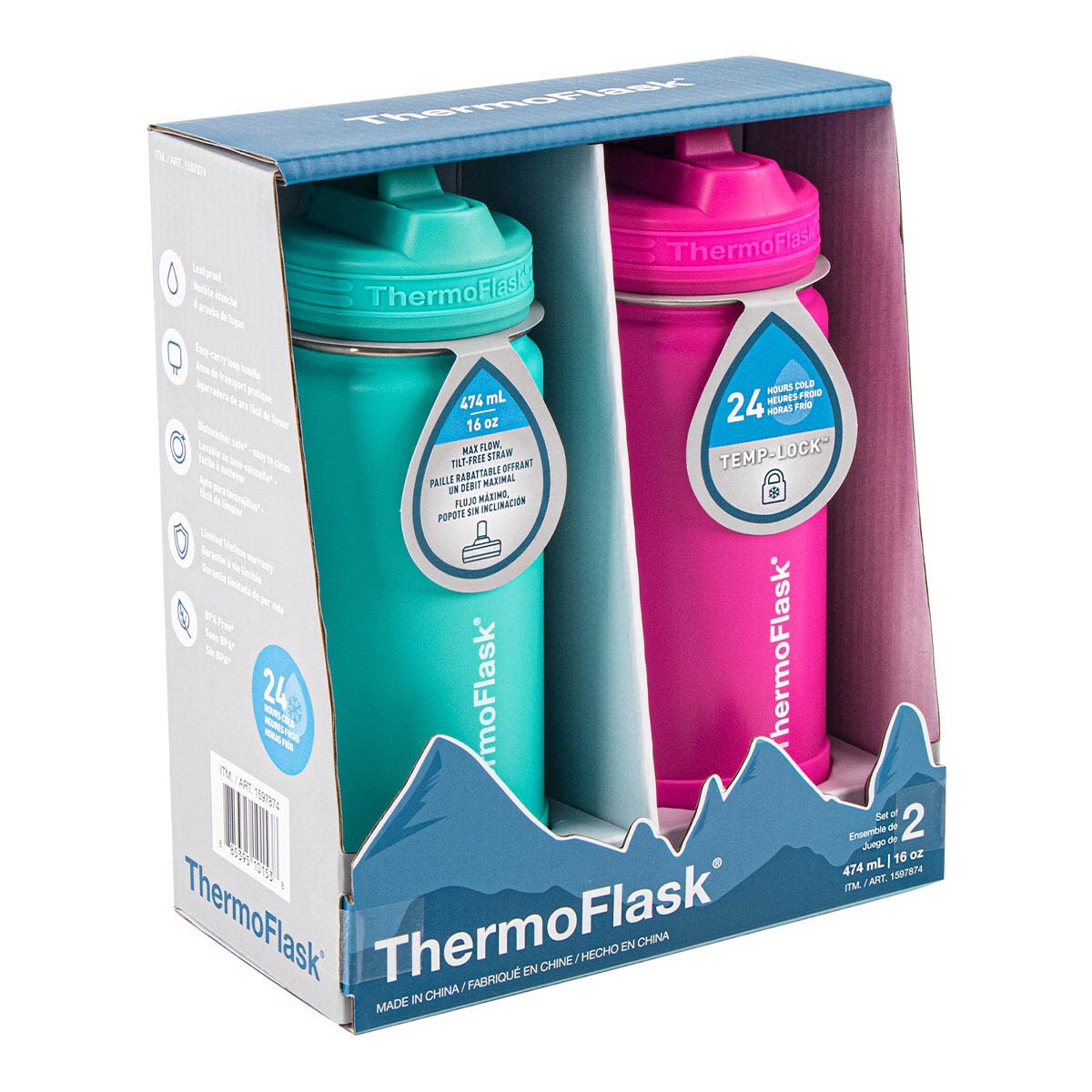 ThermoFlask 不鏽鋼保冷/保溫瓶 474毫升 X 2件組
