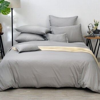 La Belle 雙人 300織天絲棉素色 被套床包四件組拼接款 灰