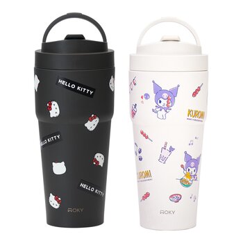 WOKY 沃廚 X 三麗鷗 渾圓杯鈦陶瓷保冷保溫杯 770毫升 X 2件組 Hello Kitty 經典黑 + 酷洛米 探索台灣味