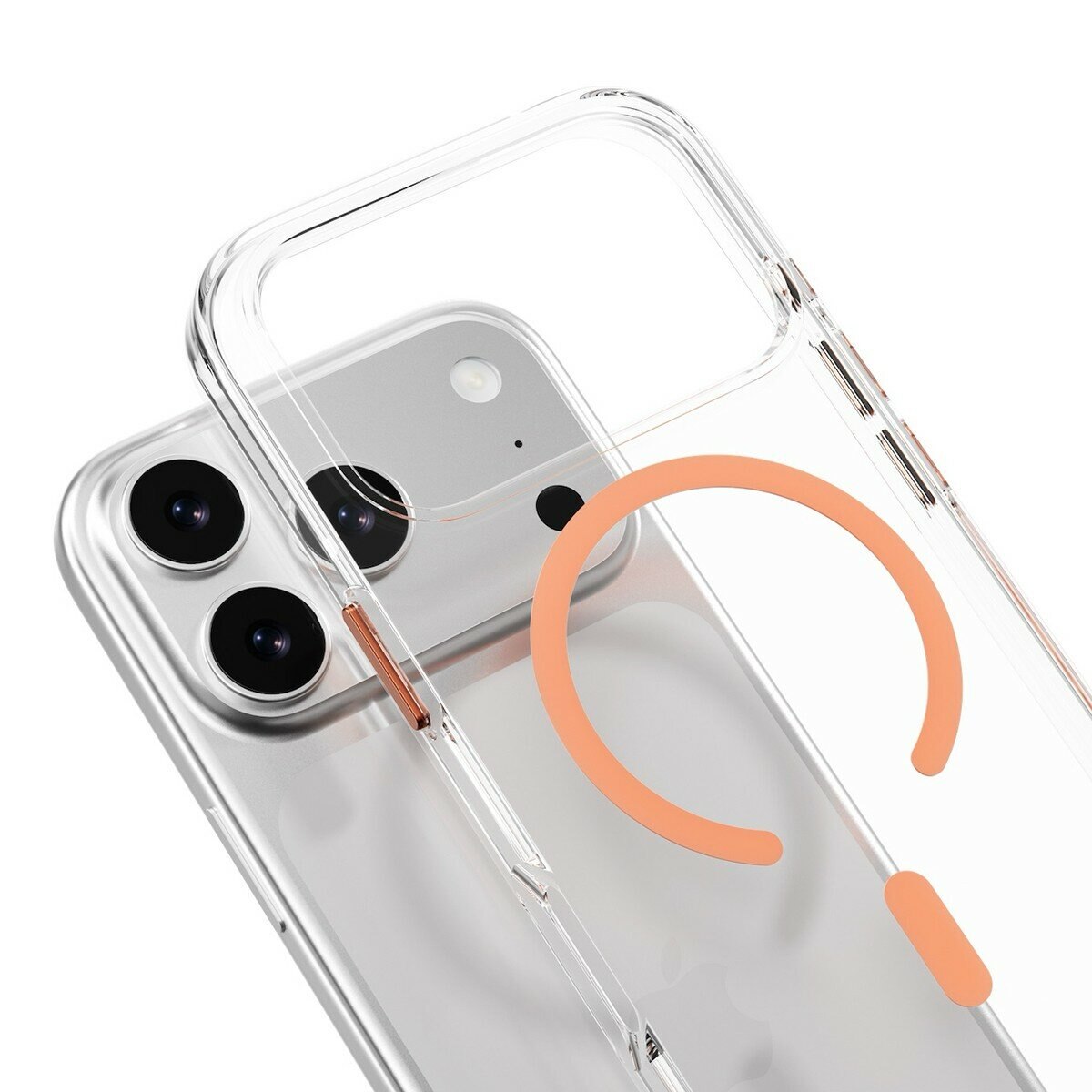 MAGEASY Bright M 不發黃軍規磁吸透明殼 iPhone 17 Pro(珊瑚磁圈) + 鏡頭保護貼Lenz鈦合金(鈦白) + Vetro 9H 鋼化玻璃保護膜