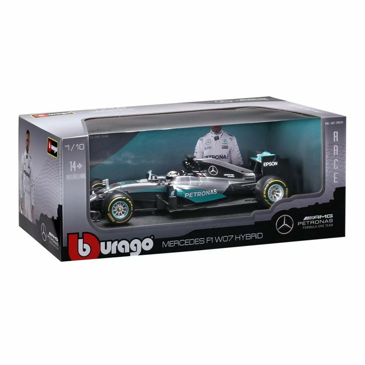 Bburago 1:18 賽車模型 Mercedes F1 W07 Hybrid (#44 Lewis Hamilton) 銀色 / 14歲以上 Bburago 1:18 賽車模型 Mercedes F1 W07 Hybrid (#44 Lewis Hamilton) 銀色 / 14歲以上