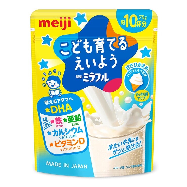 Meiji Miraful Nutrition Supplement Powder for Kids 75 g X 12-Pack [Strawberry Flavor X 4-Pack + Vanilla Milk Flavor X 4-Pack + Chocolate X 4-Pack]