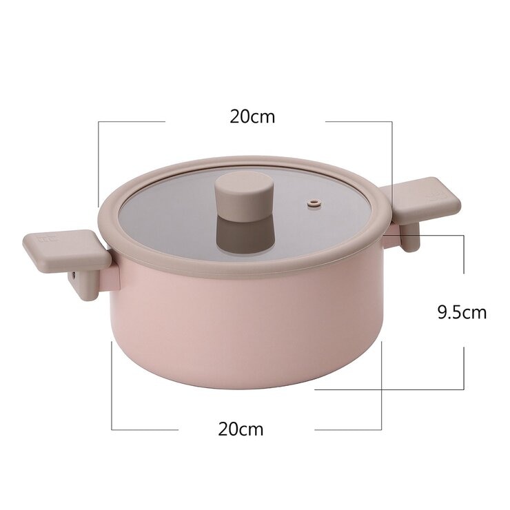 Neoflam 陶瓷不沾塗層鍋具 含玻璃上蓋 4件組 粉