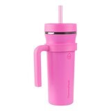 ThermoFlask 不鏽鋼吸管隨行杯附提把 950毫升 X 2件組 橘 + 粉