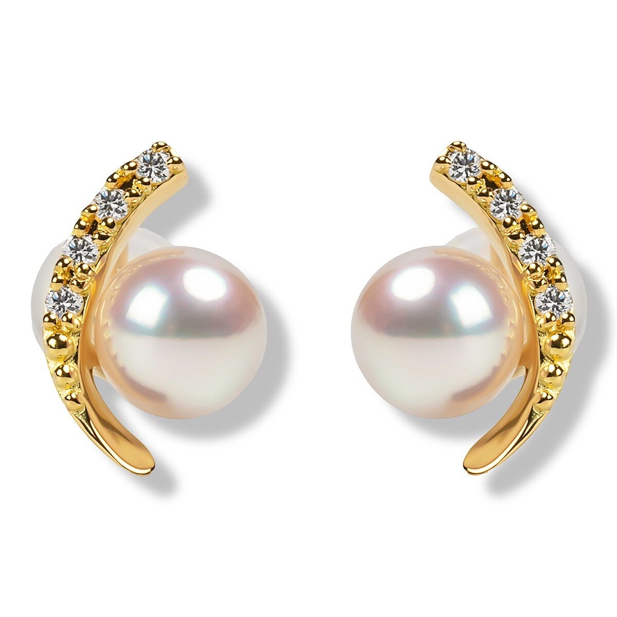 Tokyo Pearl 18K黃K金 5.5公釐 - 6.0公釐 Akoya 珍珠鑽石耳環